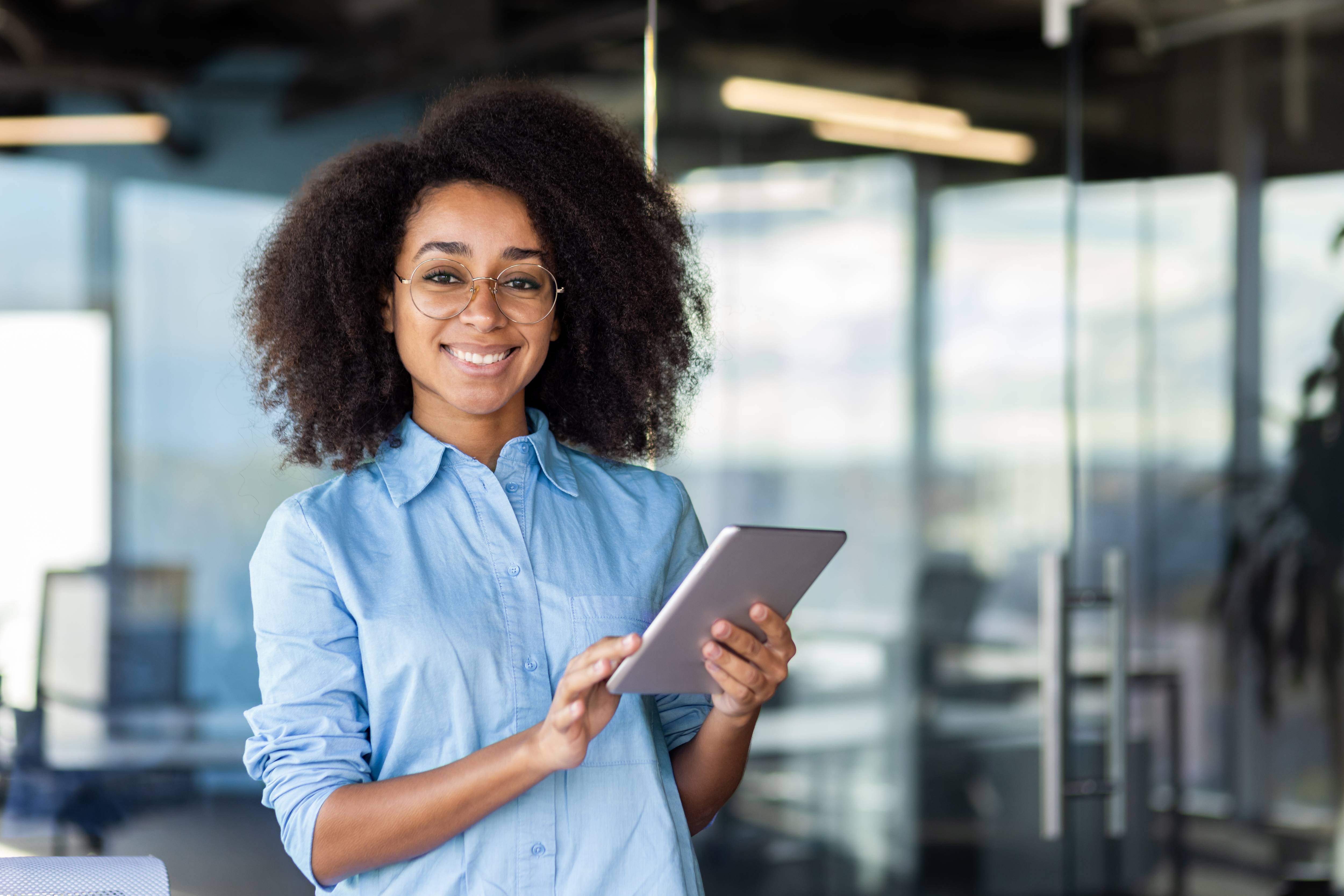 Woman holding a tablet