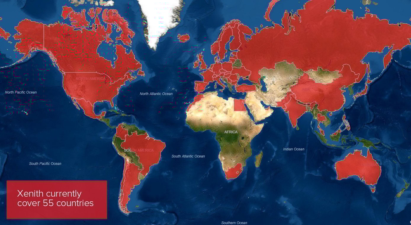 World Map of Xenith Serviced Devices
