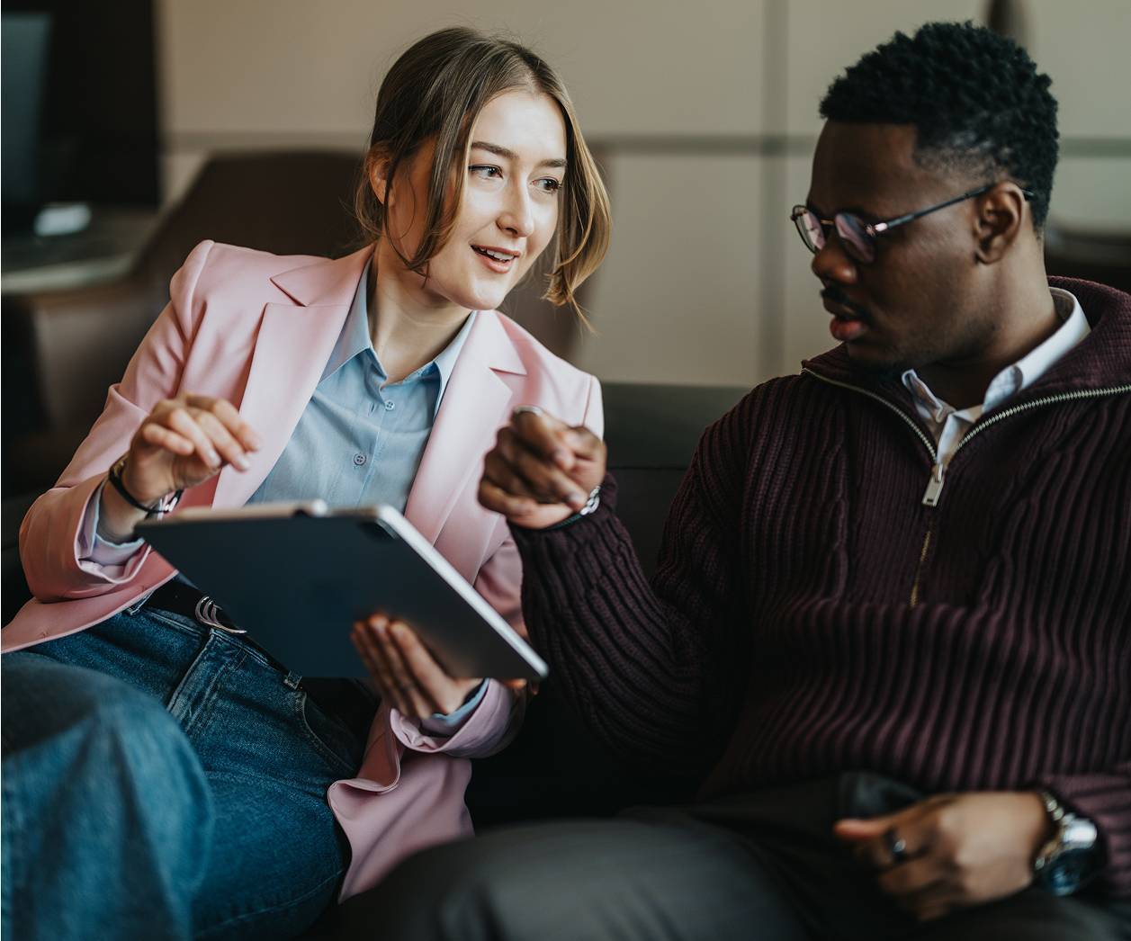 Two business colleagues engaged in a discussion
