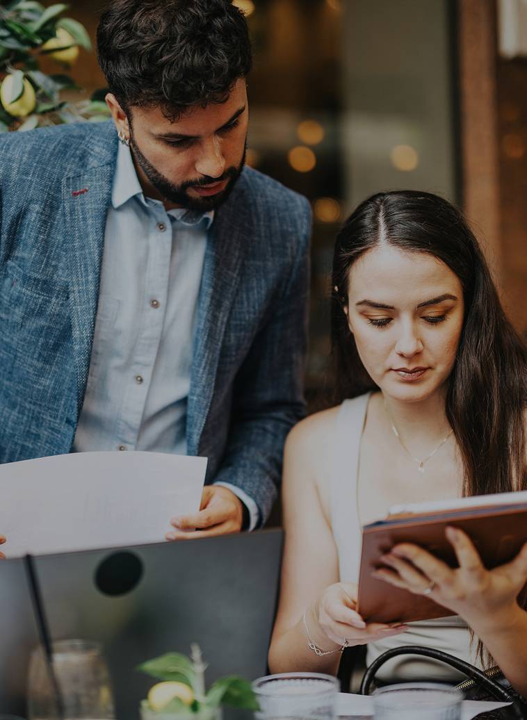 Business people holding paper and tablet-card